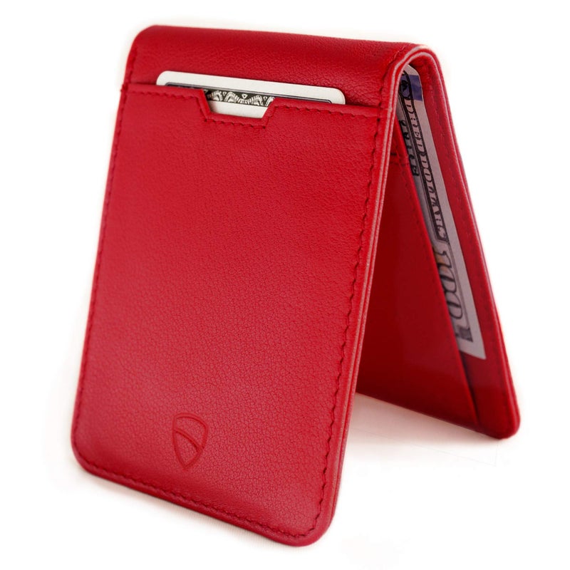 Vaultskin MANHATTAN Slim RFID Blocking Bifold Leather Wallet for Men - Minimalist Front Pocket Card Holder, Holds 9 Cards & Cash, Premium Italian Leather (Carmine Red) - Image 1